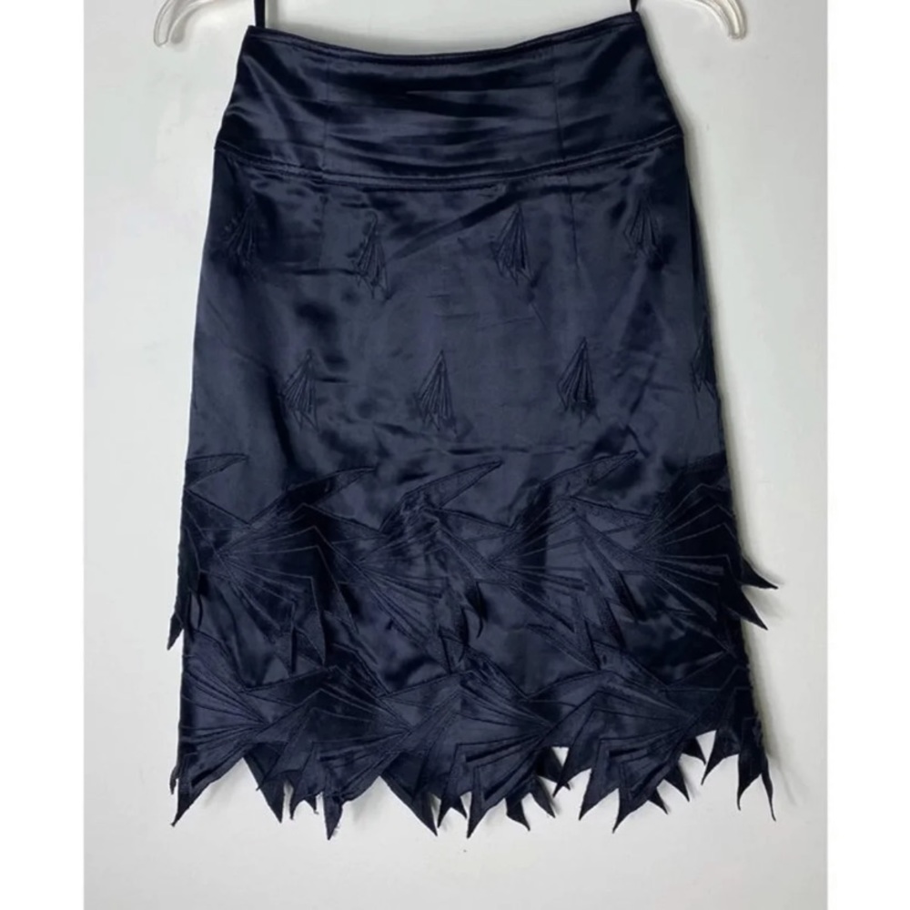 Catherine Malandrino Silk Satin Applique Skirt 0
